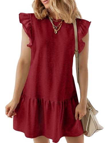 Image of Acelitt Womens Casual Summer Crewneck Babydoll Flowy Tiered Mini Dress, S-XXL