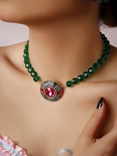 OJERRY Byzantine Medieval Statement Sparkling Gemstone Chunky Bib Charm Cluster Necklace for Women, Jewelry Accessories Romantic Cool Gifts for Her Women3