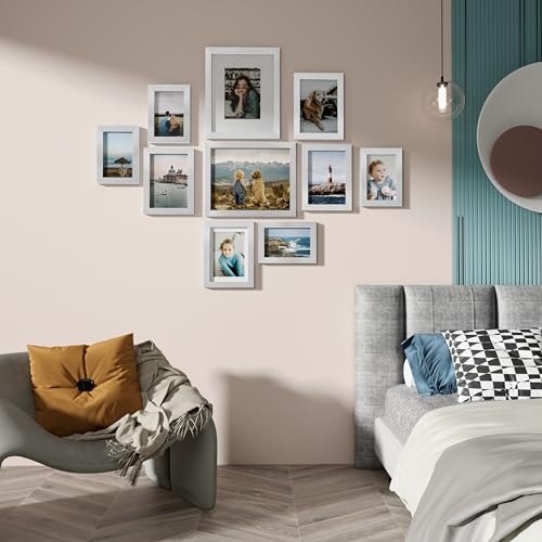 Image of Vittanly Picture Frames Set of 10, Picture Frames Collage Wall Decor with Two 8x10, Four 5x7, and Four 4x6 Photo Frames, Gallery Wall Frame Set for Wall or Tabletop Display, Silver