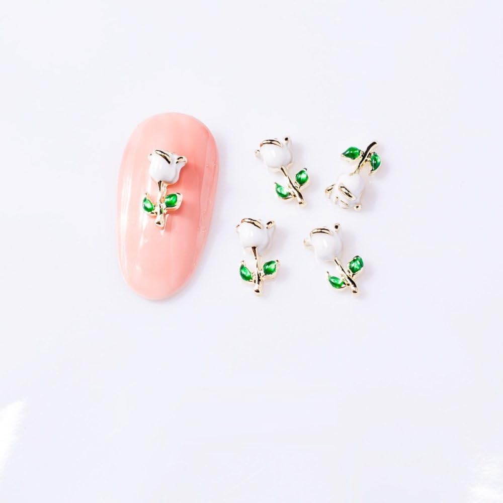 qbodp 20 Pcs Valentine's Day Nail Charms, Fashion Nail Ornaments, Flower Decorations for Nail, Nail Supplies Nail Art Decoration Accessories,White
