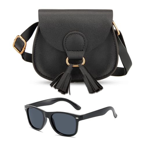 Image of Little Girls Purse for Toddler Kids Girls Leather Crossbody Bag with Tassel (Black)
