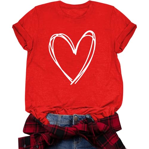 Image of Valentines Shirts for Women Valentine Love Heart Printed Graphic Tshirt Cute Girls Casual Top