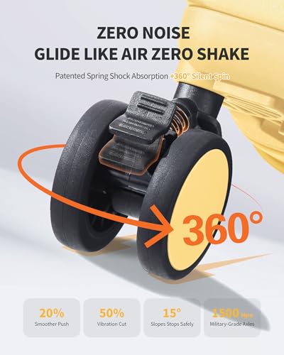 20 IN Carry On Luggage 22x14x9 Airline Approved - Front Pocket Hardside Travel Suitcase Unbreakable -with Cup Holder,Charging Port,Side Pothook, 360°Spinner Wheels, TSA Lock-Yellow4