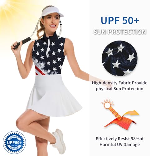 Soneven Women's Sleeveless Golf Polo Shirts Zip Up Tennis Shirt Dry Fit Tank Tops Athletic Shirt3