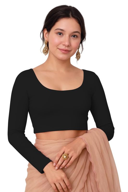 xolani Readymade Cotton Fitted Saree Blouse for Women Full Sleeve Square Round U Neck Regular fit Stretchable Pullon Western Stylish Crop Top VX20-picture-18