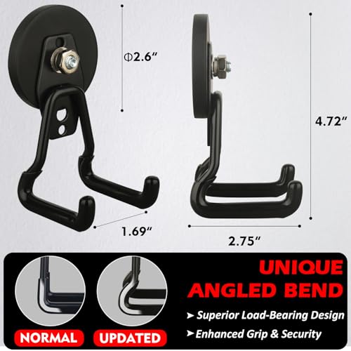 Image of MUTUACTOR Upgraded Strong Magnetic Hooks Heavy Duty,4-Pack Unique Mounting Magnet with Hook,20lbs Durable Storage Magnet Hook for Storing Cordless Impact Drivers Trailer Cord Garage Tools