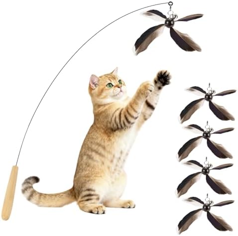 Cat Wand Toys Interactive for Indoor Cats, 4PC 4-Blade Feather Pr...
