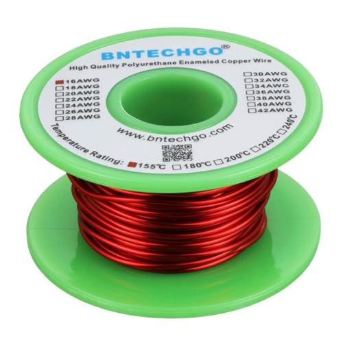 Image of BNTECHGO 16 AWG Magnet Wire 8 oz Red Enameled Copper Wire 0.0492 inch(1.25mm) | 16 Gauge Enameled Copper Coil Wire Widely Used For Transformers, Inductors, Speakers, Electromagnets, Educational Experiments