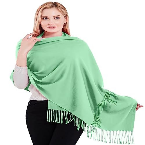 Écharpe couvre-tête pashmina coton mélangé épais bleu vert unique