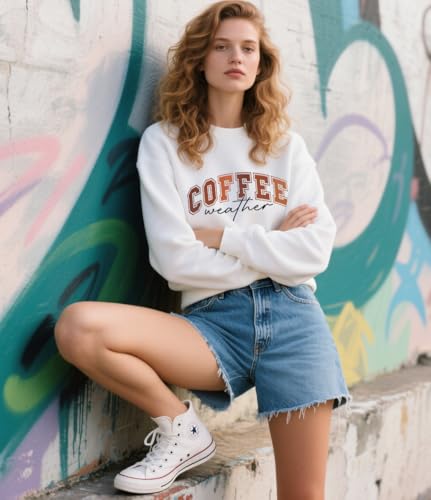 Coffee Weather Sweatshirt, Coffee Weather Shirt, Coffee Weather Lettering Graphic Long Sleeve Crewneck Tops3