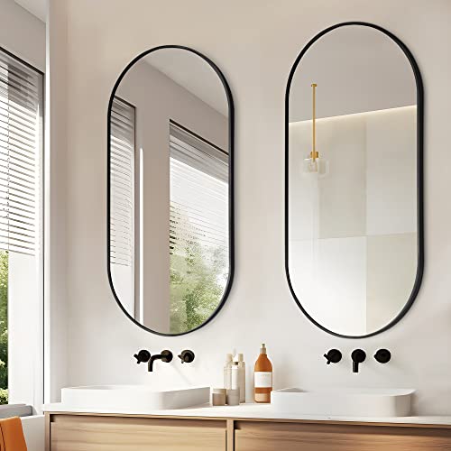 Neutype Oval Mirror Black 39"X20" Oval Bathroom Mirror For Wall Vanity Mirror Pill Shaped Mirror Oval Wall Mirror For Bathroom,Living Room,Bedroom, Entryway Horizontally Or Vertically Metal Frame #TOP4