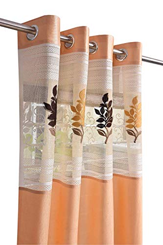 Image of Polyester Floral Patch Printed Curtains, for Home Decor, Windos, Door, Long Door (Set of 2 Pcs)(Beige 9 Feet)