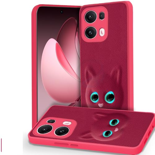 Image of AESTMO Back Case Cover for Oppo Reno 13 Pro 5G Back Cover | 3D Cat Cover | Leather Finish | Full Body Protection | Camera Protection Back Cover for Oppo Reno 13 Pro 5G (Pink)