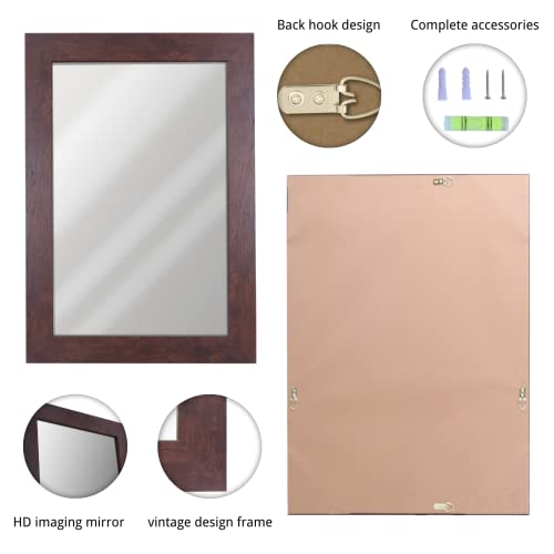 Image of Syndra Rectangular Mirror with Frame Rustic 20x28'' Wall Mounted Rustic Vanity Mirror with Large Wood Frame Farmhouse Bathroom Mirror, for Bedroom, Living Room, Entryway Wall Decor(Walnut)