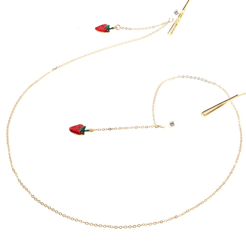 Brillenband aus Metall, Gold, Erdbeeranhänger, Brillenkette, Zubehör (D Talla ?nica)