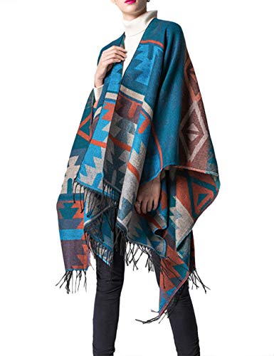xxxiticat Women's Native American Trendy Cashmere Plaid Pattern Wrap Shawl Cardigan Poncho Cape Scarf