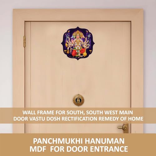 Image of BerryBox Panchmukhi Hanuman MDF Sticker Wall Frame Door Vastu Dosh Rectification Remedy Of Home, Office And Factory MDF Photo Poster with self adhesive tape 4 inch (Style 5)
