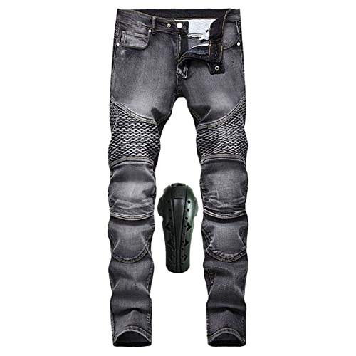 oFzimTo Pantalon Moto Homme, Jean Motocoupe Classique Stretch Vintage, Fermeture à GlissièRe, Jambe Normale, Taille Normale, Couleur Unie (Noir gris,29) Cover