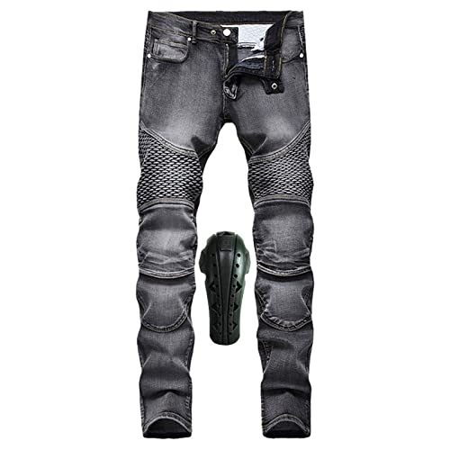 oFzimTo Pantaloni Moto Uomo, Jeans Moto Elasticizzati Dritti Vintage, Pantaloni Da Moto Uomo Casual, Jeans Moto Uomo Con Protezioni (Noir gris,42)