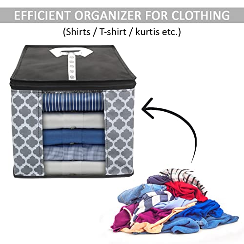 Image of PrettyKrafts Shirt Cover For Storage Organizer Garment Cover Foldable Clothes Storage Bags For Wardrobe /Closet Organiser, (Set of 2) Qtr Grey