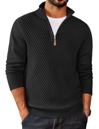 COOFANDY 1/4 Zip Pullover Mens Mock Turtleneck Fitted Polo Sweater