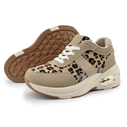 JOMIX Calzado Mujer Confort Compensado Animal Print Plataforma Suave Antideslizante Empeine Transpirable Plantilla Extra Acolchada Zapatillas Ligeras para Largas Horas de Pie WSC255352 Leopardo 38