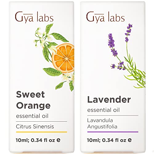 Orange Essential Oil for Diffuser & Lavender Essential Oil for Diffuser Set - 100% Pure Therapeutic Grade Essential Oils Set - 2x10ml - Gya Labs