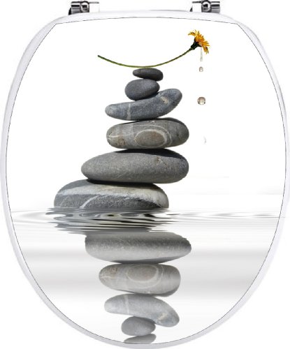 Stickers WC Fleur galet Zen - Stickers autocollant abattant WC 35x42 cm - 034