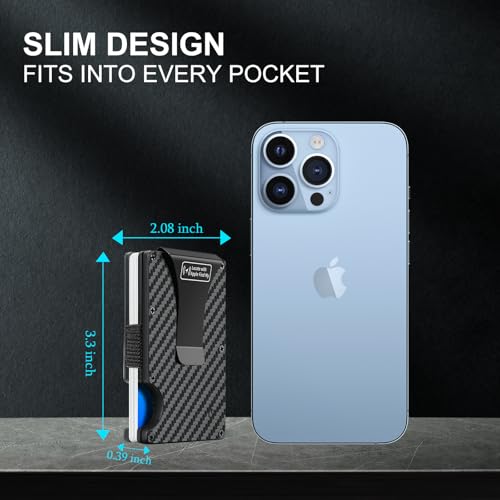 Trackable Thin Card Wallet For Men - Leather Bluetooth Anti-Lost Credit Card Holder with Metal Money Clip Men's Card Holder Minimalist Smart Men's Wallet (IOS-Carbon)2