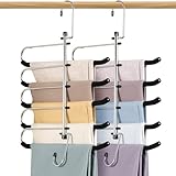 Hangerspace ズボンハンガー スラックスハンガー ハンガー ズボン収納 ステンレス すべらない 省スペース かたくずれ防止 ズボン掛け クローゼット収納 多機能収納用 皺防止 折りたたみ式 5段 移動式バー 組み立てビデオあり 2本セット
