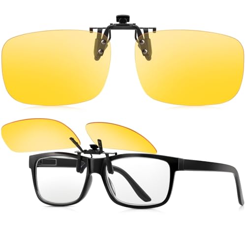 gesruny Clip On Night Driving Glasses-Anti Glare for Men Women-Polarized HD Vision-UV400-Day Night Use-Suitable for Driving Fishing Skiing Runing Cycling-Fit all glasses(60 * 40mm)
