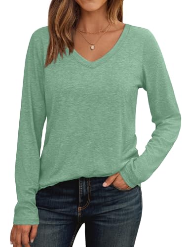 Image of AUTOMET Womens Long Sleeve Shirts V Neck Casual Tops Loose Dressy Basic Fall Fashion Trendy Outfits Winter Clothes