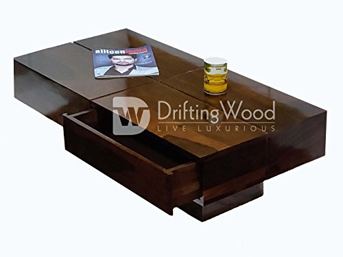 DRIFTINGWOOD Sheesham Wood Tv Stand/Coffee Table for Living Room | with 2 Drawers and Storage | Walnut Finish