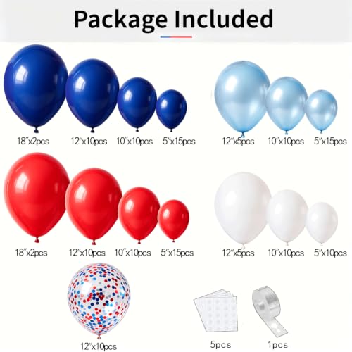 Image of Red White and Blue Patriotic Balloon Arch Kit 144 Pcs