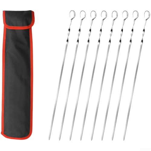 8 o 10 pinchos reutilizables de acero inoxidable diseño plano para asar brochetas con carne de res pollo y verduras mixtas (A)
