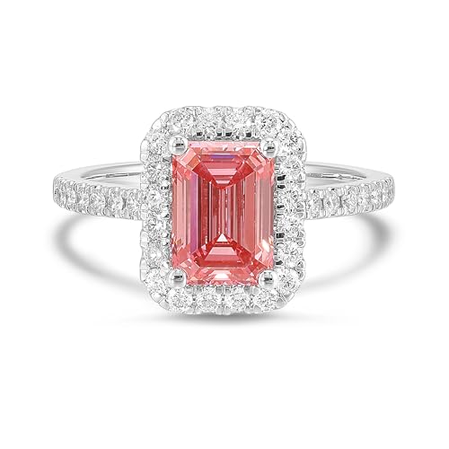 IGI Certified 2 1/2 Carat Emerald Cut Lab Grown Diamond Pink Halo...