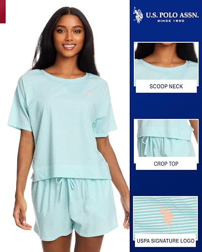 Image of U.S. Polo Assn. Womens Summer Pajamas Sets Cotton - Poly, PJ Sets for Women Shorts, 2 Piece Lounge Set Shorts