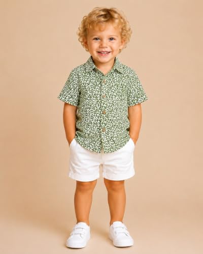 Image of A.T.U.N. (ALL THINGS UBER NICE) Boys 100% Cotton Printed Shirt | Half Sleeve Smart Casual Shirt for Kids | Soft Breathable Button Placket Top