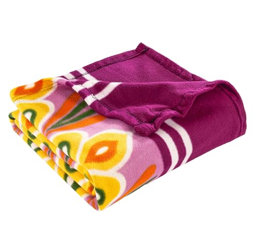 Image of VAS COLLECTIONS 300 TC All Season Solid /Plain /Printed Lightweight Polar Fleece Double Bed Blanket (230 x 230 cm, Purple, Pink & Green)