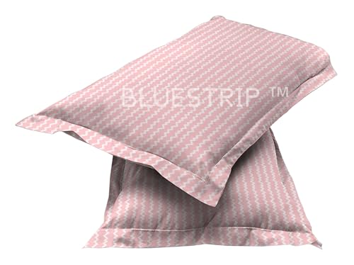 Image of Blue Strip 300 TC Cotton Feel Glace Cotton Elastic Fitted Printed Queen Size Double Bed Bedsheet with 2 Pillow Covers Fits Upto 8 inches,Size- 60x78x8 Inches