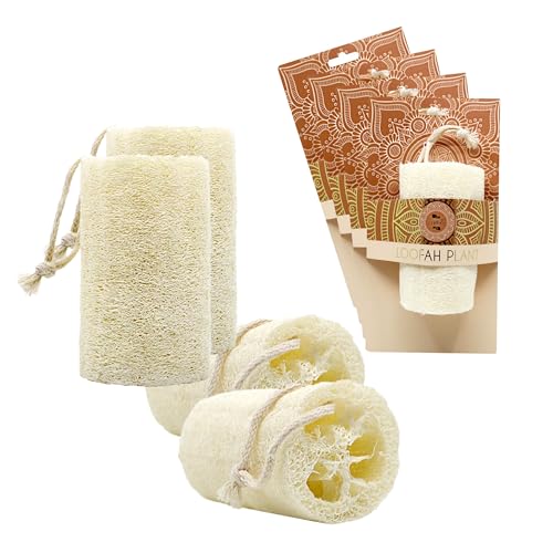 Earth & I 4 Pcs Natural Loofah Bath Scrubbers, Natural Loofah Sponges, Sponge Bath Supplies for Elderly, Bathroom Sponge, Body Scrubbers, Body Exfoliator Tool, Luffa, Lufas for Men, Lufa