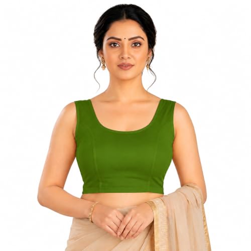 Image of Abhi Readymade Saree Blouse for Women- Sleeveless, Round Neck, Regular-fit, Stretchable, Pull-on Style Blouse