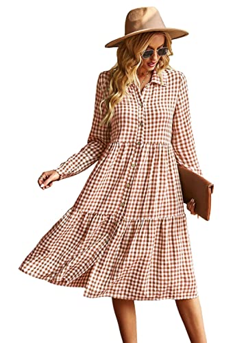 Robe chemise décontractée à manches longues orange taille XL pour femme