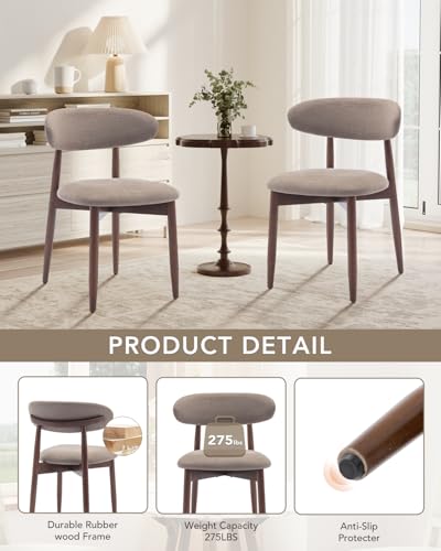 Image of Dining Room Chairs Set of 4, Upholstered Farmhouse Dining Chairs, Modern Fabric Kitchen Chairs with Solid Wood Leg, Camel