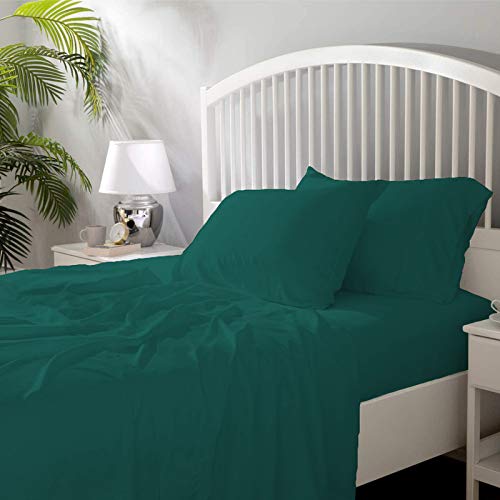 Image of YRM Bedding's - Egyptian Cotton Bedsheet 400-TC Premium Hotel Quality 1 Bedsheet (90x100) + 2 Pillow Covers (18x28) - (Double Bed, Teall Color)