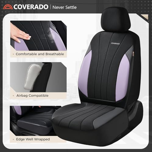 Image of Coverado Car Seat Covers Full Set, Automotive Seat Covers 5-piece, Leather Car Protectors 5 Seats, Purple Auto Seat Covers Spill-Proof Design Universal Fit for SUV, Vans, Sedan, Truck