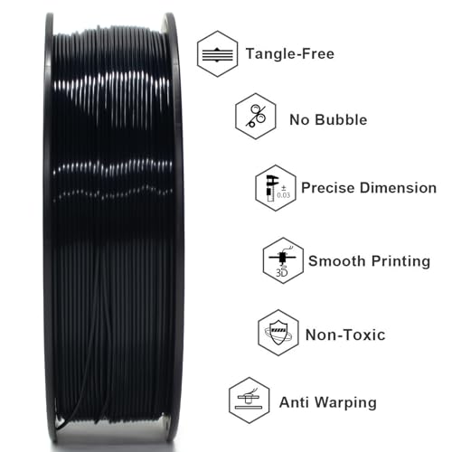 Image of Geeetech Silk PLA Filament 1.75mm for 3D Printer, Metal-Like Shiny 3D Filament 1kg (2.2lbs) 1 Spool, Dimensional Accuracy + /- 0.02 mm, Silk Black