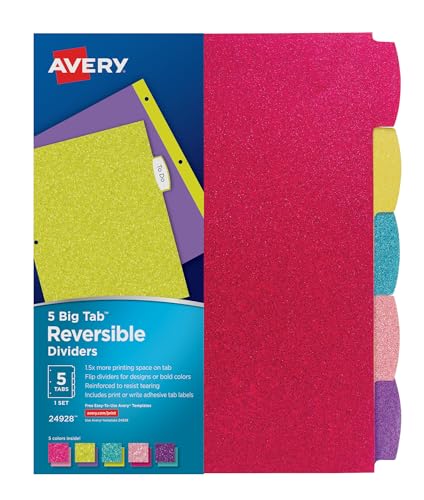 Avery Big Tab Reversible Fashion Dividers, Assorted Colors, 5-Tab Set (24928)