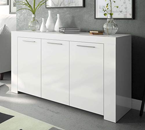 PEGANE Buffet avec 3 Portes décor Blanc Artic -144 x 80 x 42 cm