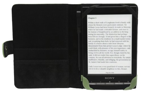Die original GeckoCovers Hülle für den Sony PRS T1 und Sony PRS T2 Touch E-Reader Ebook Cover Hülle in der Farbe grün / green - im praktischen Buchstyle mit original Gecko Applikation.